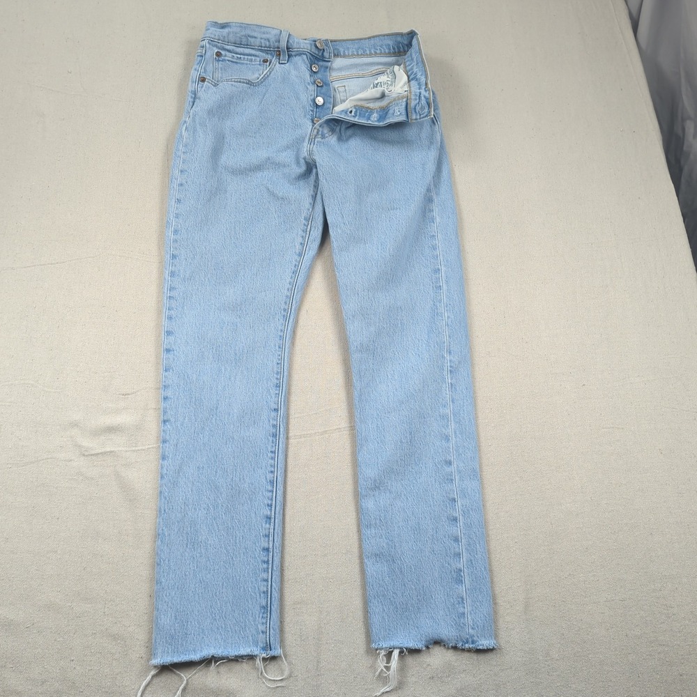 Levis 501 Jeans Womens 30 Blue Button Fly Classic American Light‎ Wash Raw Hem